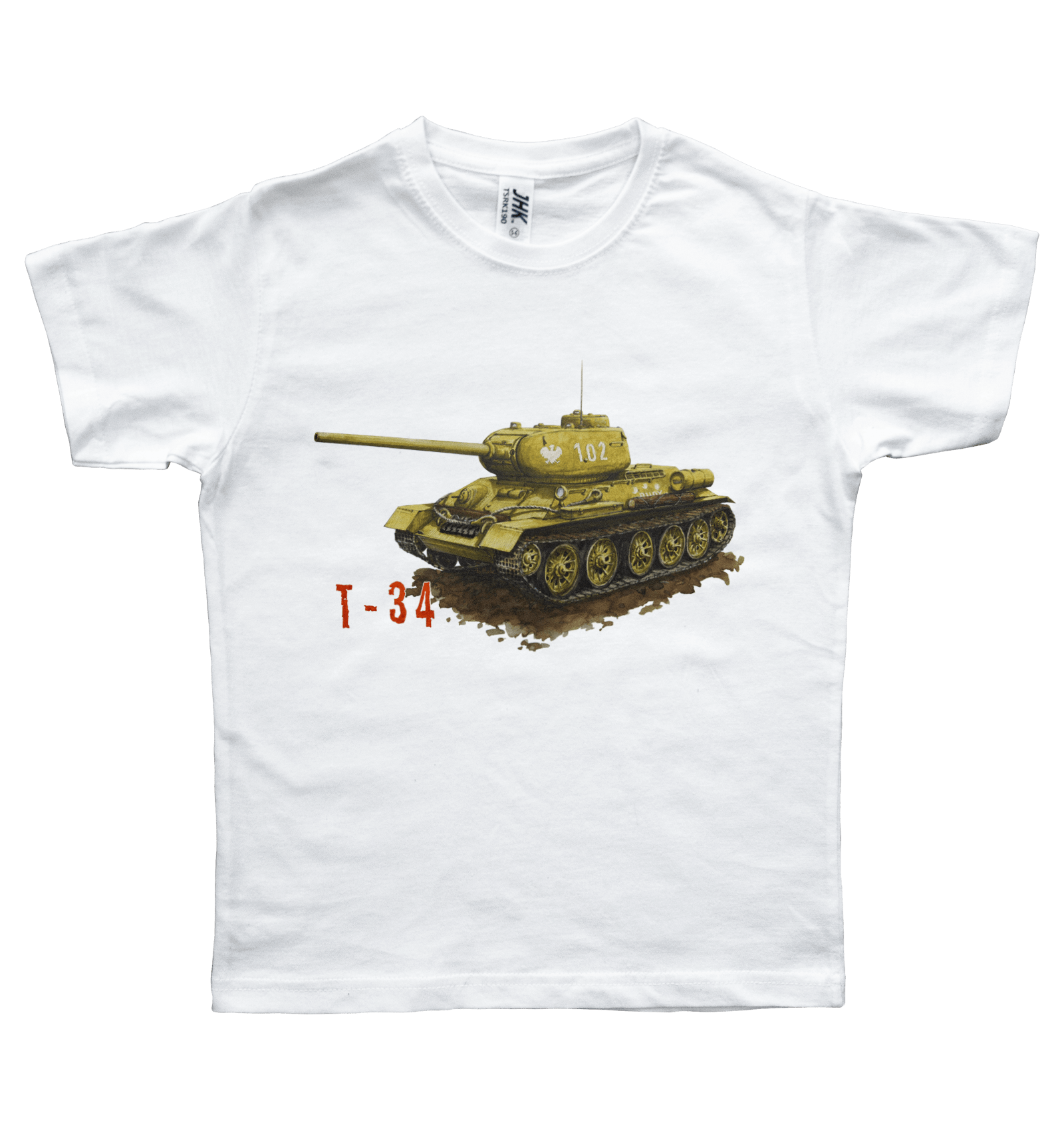 T-34 — koszulka (Kolor koszulki: biały; Rozmiar: 3 - 4 lata; Rodzaj nadruku: T-34)