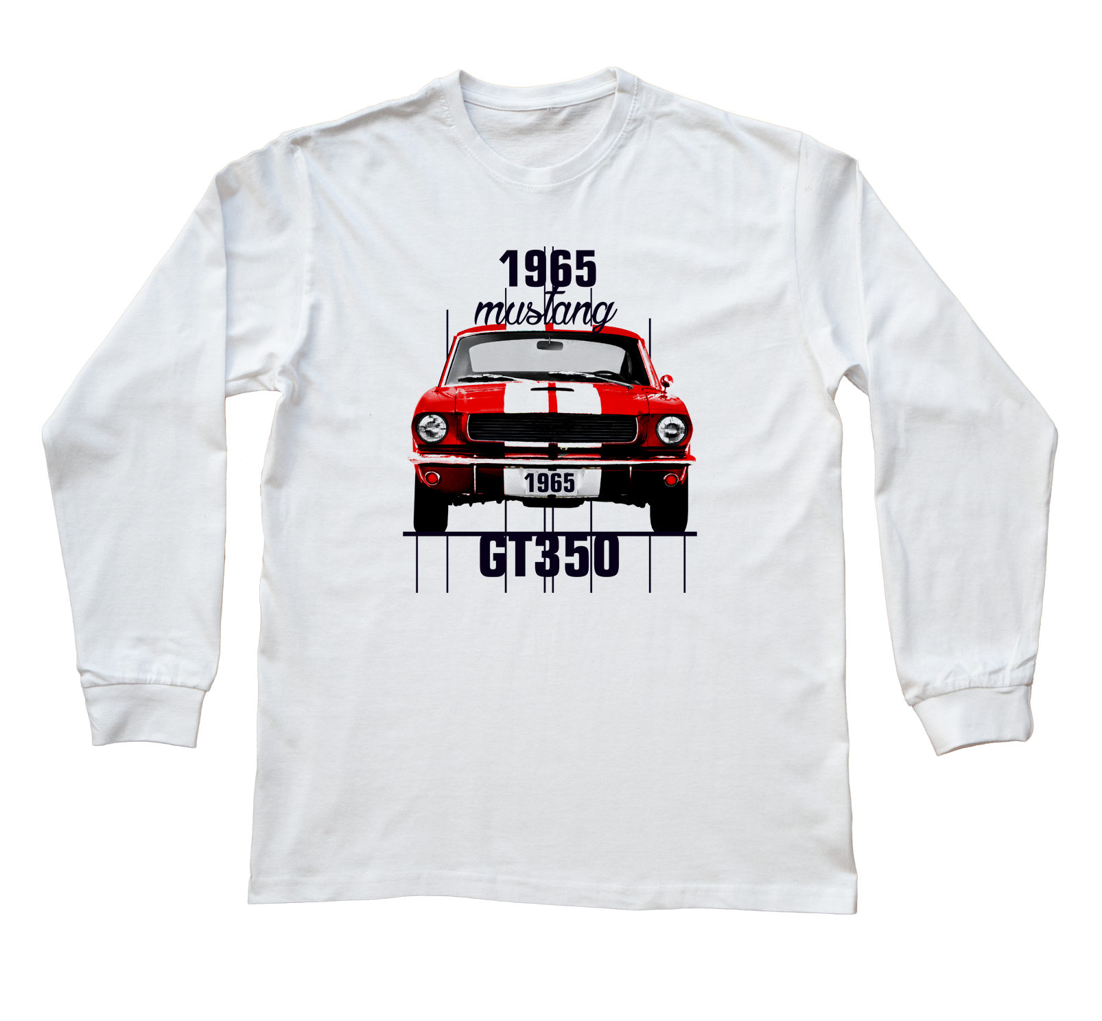 Ford Mustang — bluzka z długim rękawem (Rozmiar: XS (dorosła); Kolor koszulki: biały; Rodzaj nadruku: Ford Mustang)