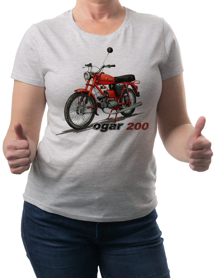 Ogar — koszulka (Kolor koszulki: jasnoszary melanż; Rozmiar: 3XL (damska); Rodzaj nadruku: Romet Ogar 200)