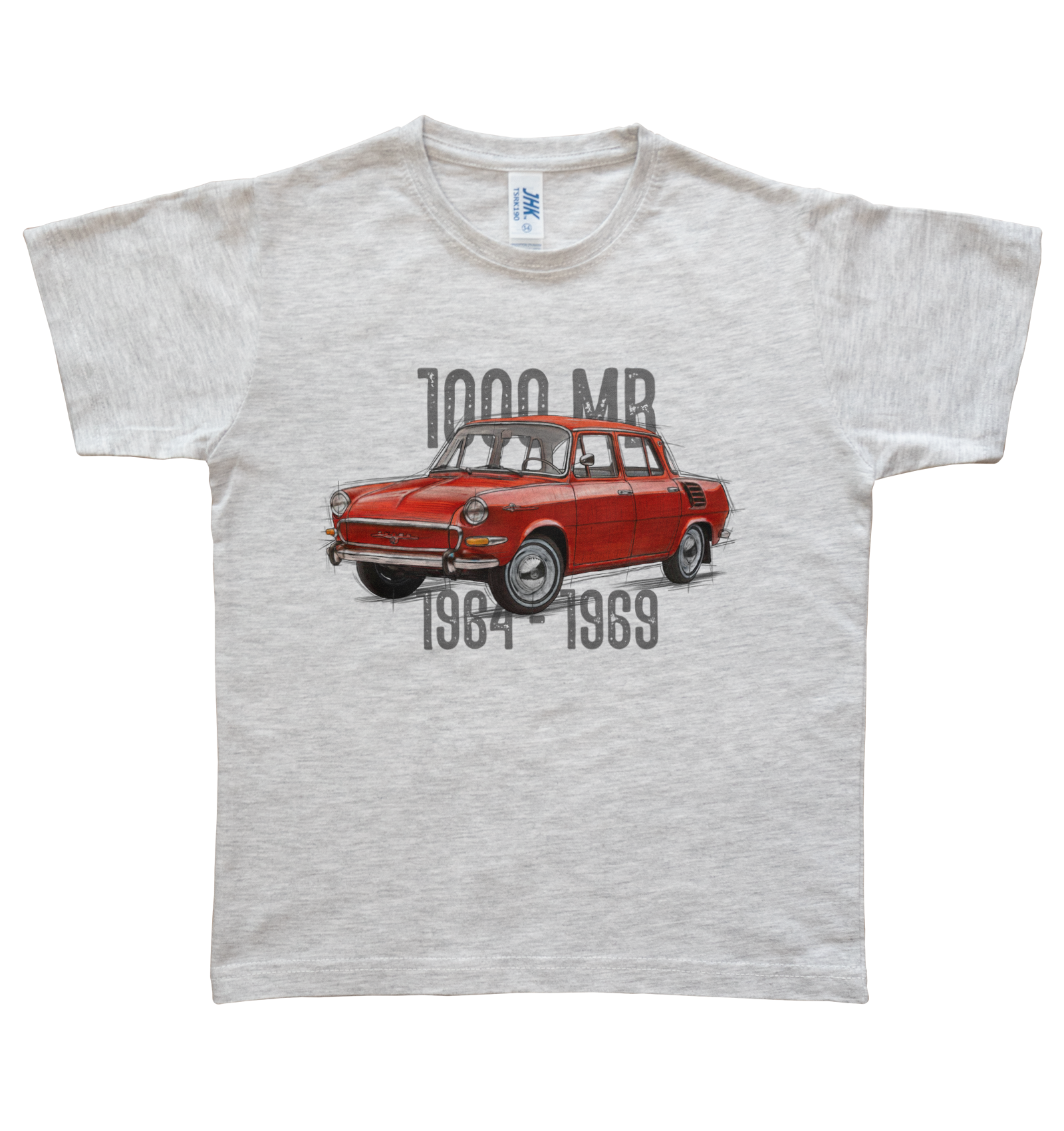 Škoda 1000 MB — koszulka (Kolor koszulki: jasnoszary melanż; Rozmiar: 3 - 4 lata; Rodzaj nadruku: Škoda 1000 MB)