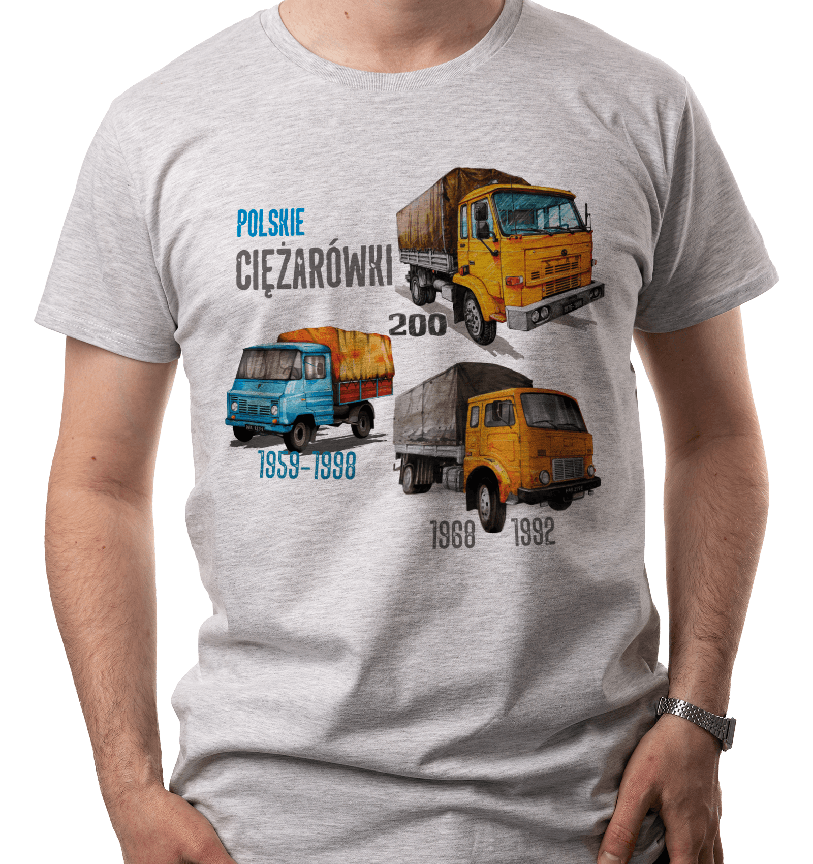 Koszulka dla kierowcy ciężarówki (Kolor koszulki: jasnoszary melanż; Rozmiar: 4XL (męska); Rodzaj nadruku: CIEMIX)