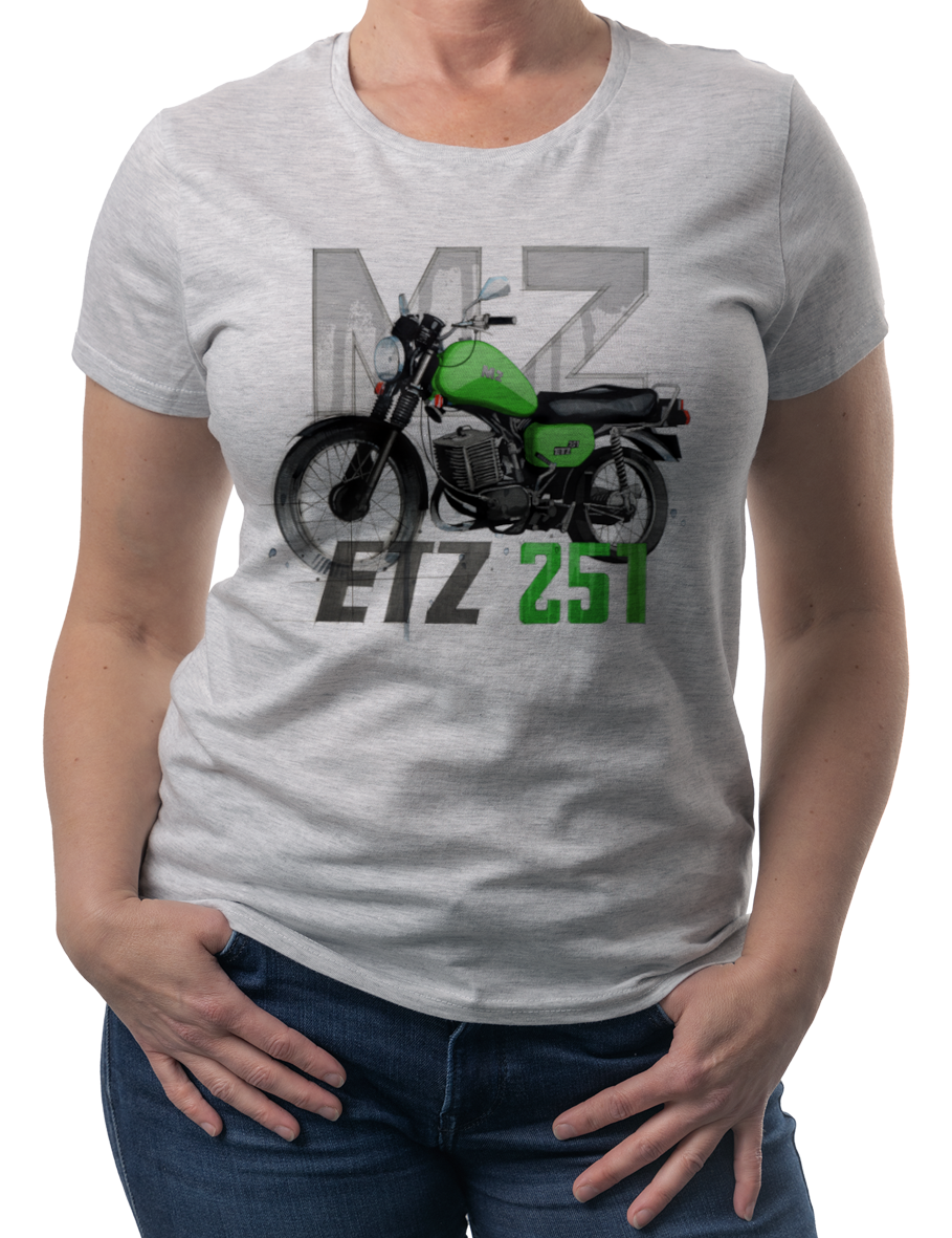 MZ ETZ 251 — koszulka (Kolor koszulki: jasnoszary melanż; Rozmiar: M (damska); Rodzaj nadruku: MZ ETZ 251)