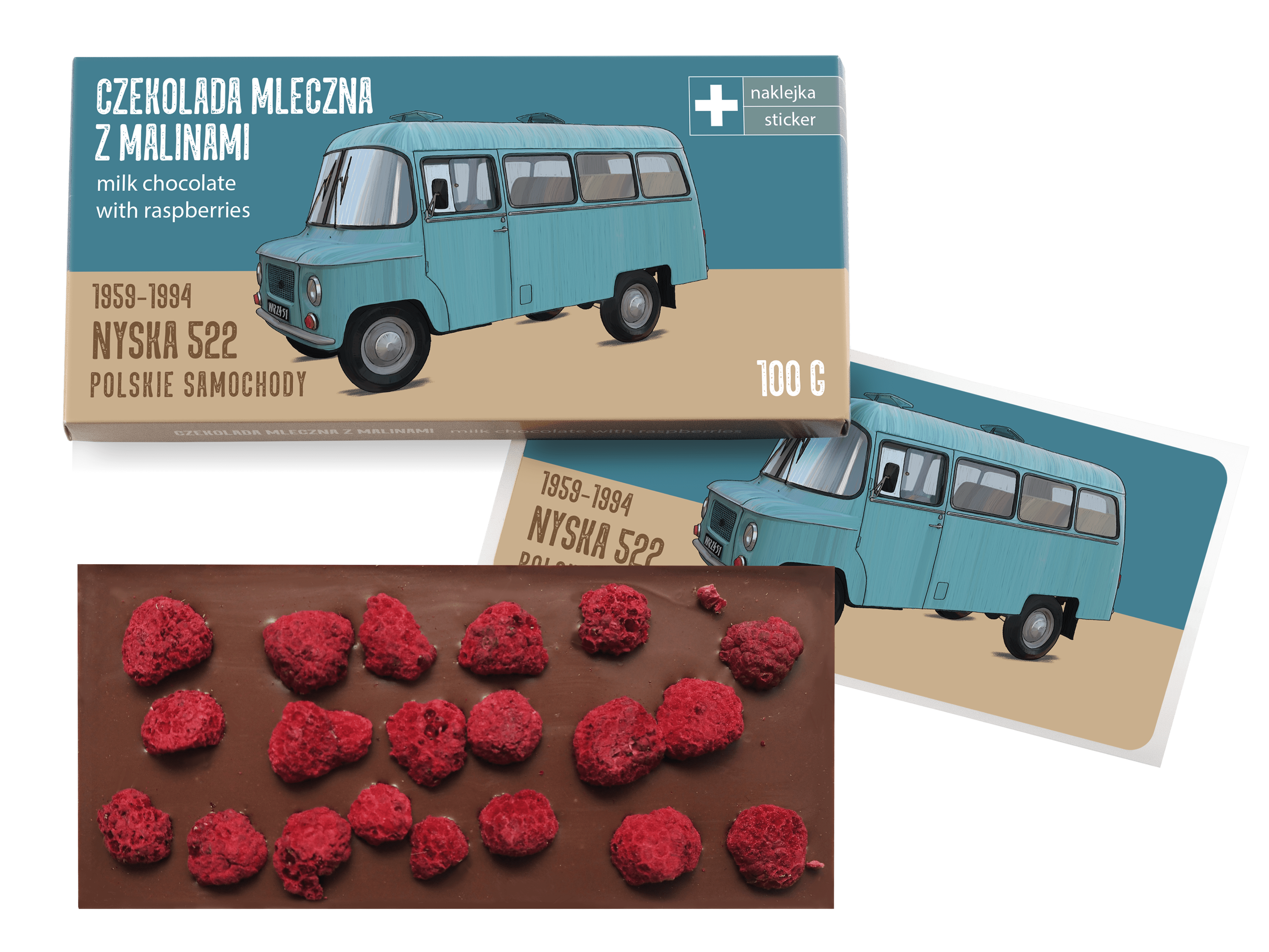 Nysa — czekolada mleczna z malinami z naklejką& CocoMoto
