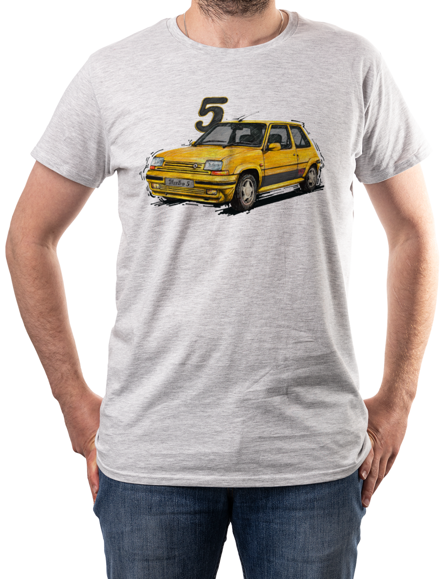 Renault 5 — koszulka (Kolor koszulki: jasnoszary melanż; Rozmiar: 3XL (męska); Rodzaj nadruku: Renault 5)