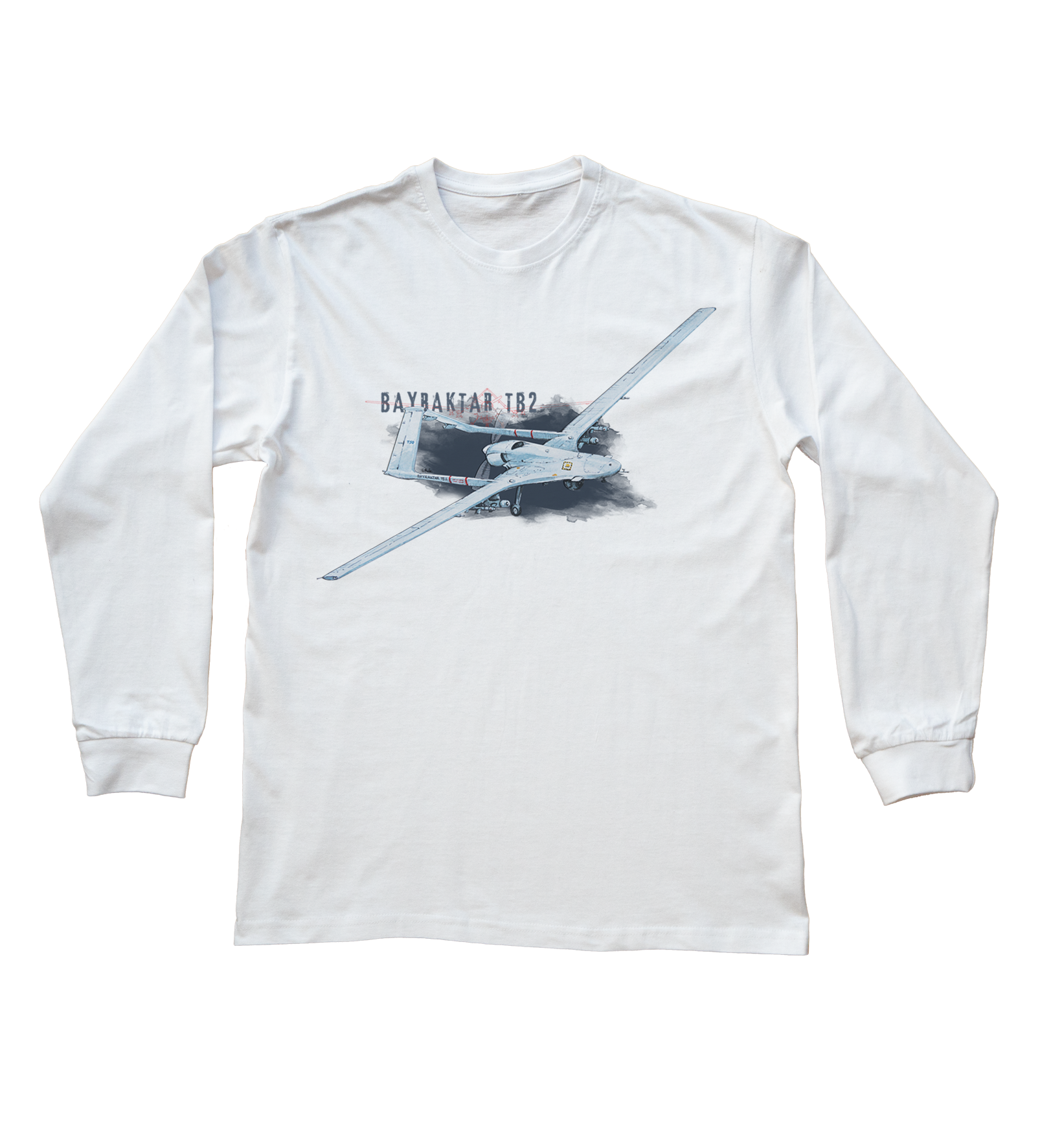 Bayraktar — bluzka z długim rękawem (Rozmiar: 7 - 8 lat; Kolor koszulki: biały; Rodzaj nadruku: Bayraktar TB2)