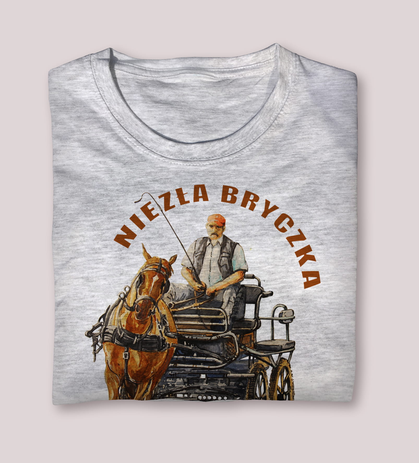 Bryczka — koszulka (Kolor koszulki: jasnoszary melanż; Rozmiar: XL (męska); Rodzaj nadruku: Bryczka)