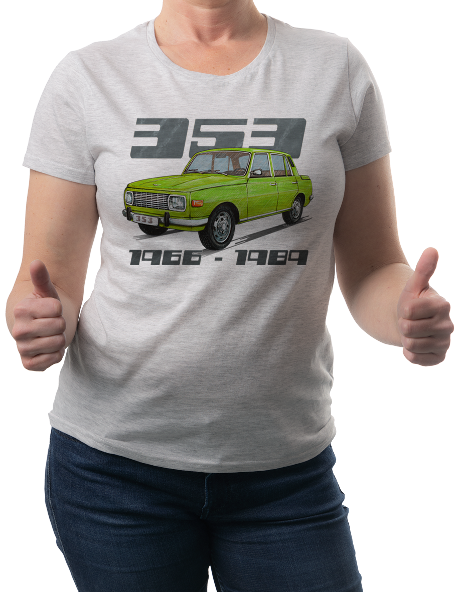 Wartburg — koszulka (Kolor koszulki: jasnoszary melanż; Rozmiar: 3XL (damska); Rodzaj nadruku: Wartburg)