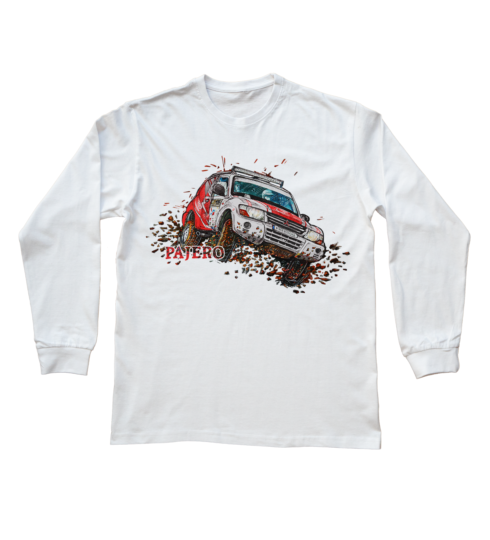 Mitsubishi Pajero — bluzka z długim rękawem (Rozmiar: XXL (dorosła); Kolor koszulki: biały; Rodzaj nadruku: Mitsubishi Pajero)