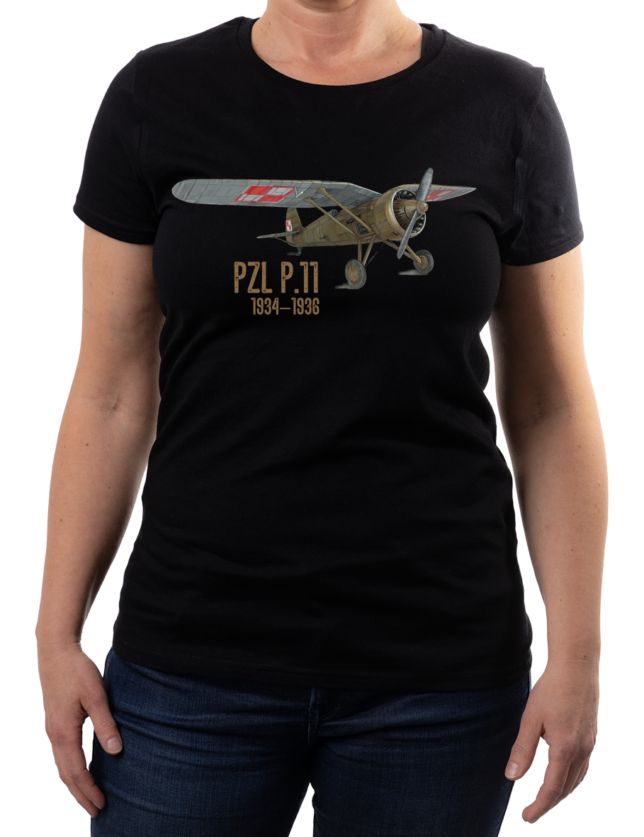 PZL P.11 — koszulka (Kolor koszulki: czarny; Rozmiar: 3XL (damska); Rodzaj nadruku: PZL P.11)