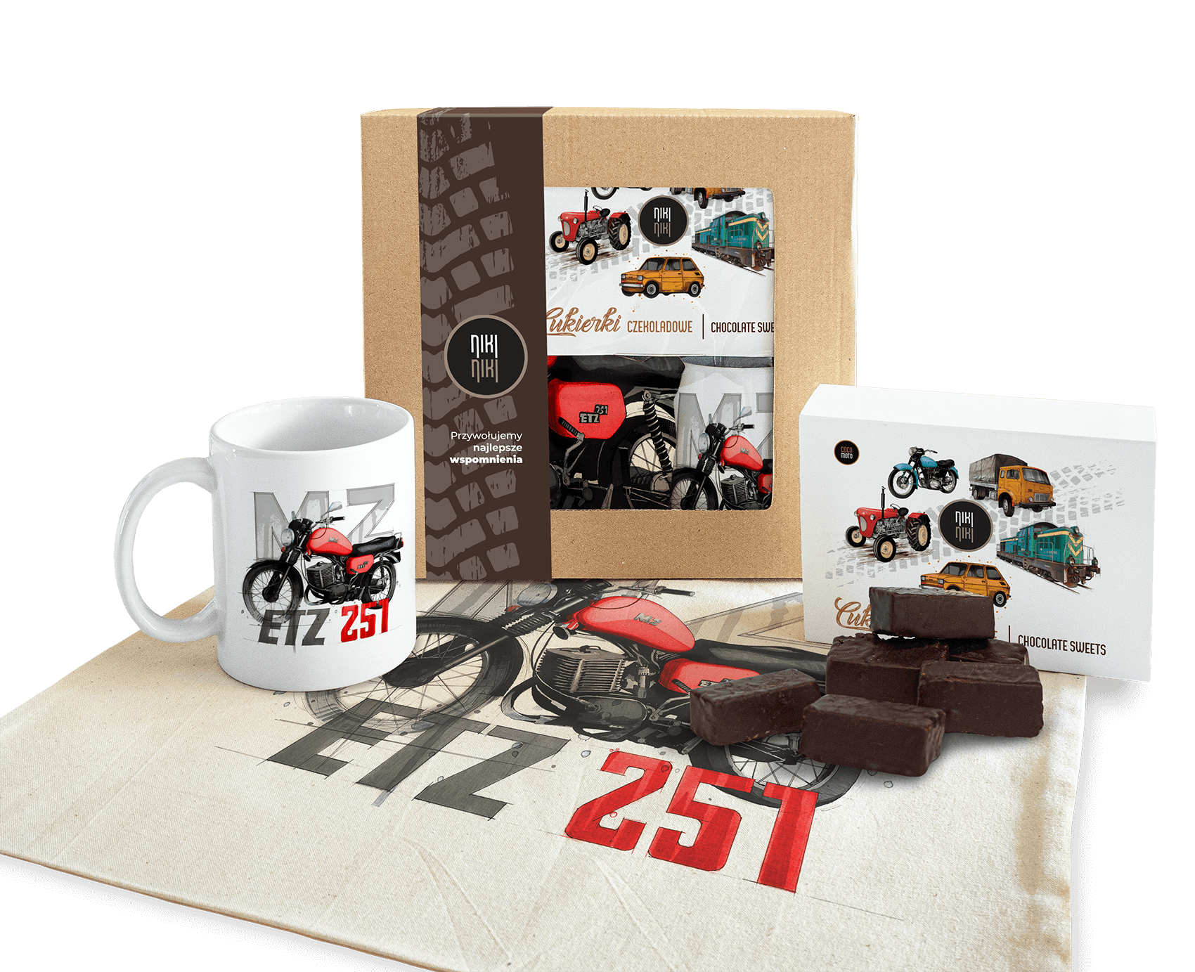 MZ ETZ 251 — paczka (Zawartość paczki: koszulka - torba - kubek - słodycze; Rozmiar koszulki / bluzy: 9 - 11 lat; Kolor koszulki / bluzy: jasnoszary m