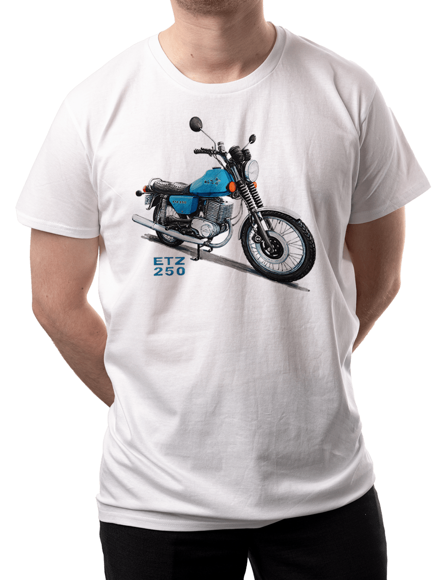 MZ ETZ 250 — koszulka (Kolor koszulki: biały; Rozmiar: 3XL (męska); Rodzaj nadruku: MZ ETZ 250)