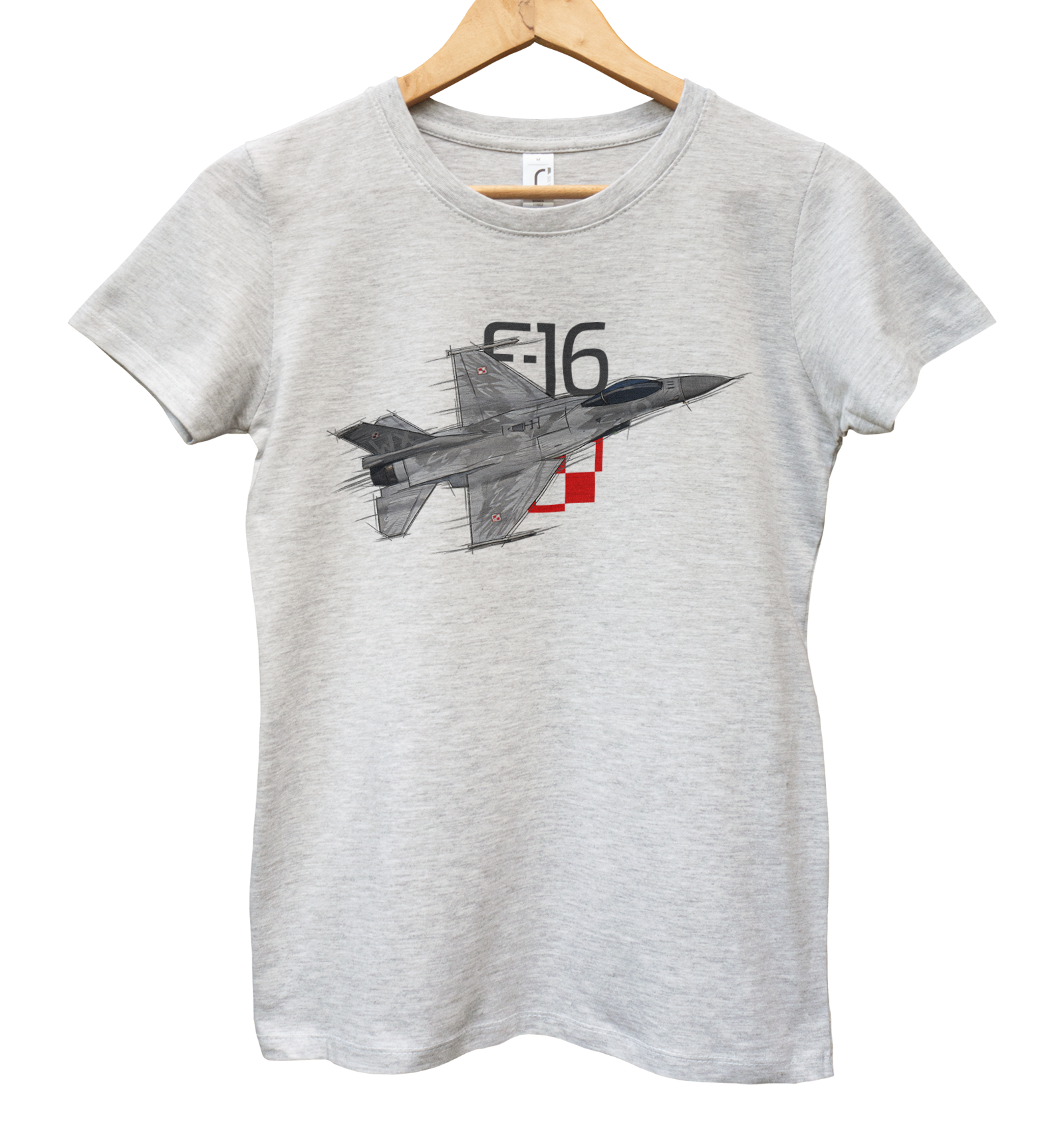 F-16 — koszulka (Kolor koszulki: jasnoszary melanż; Rozmiar: XXL (damska); Rodzaj nadruku: F-16)
