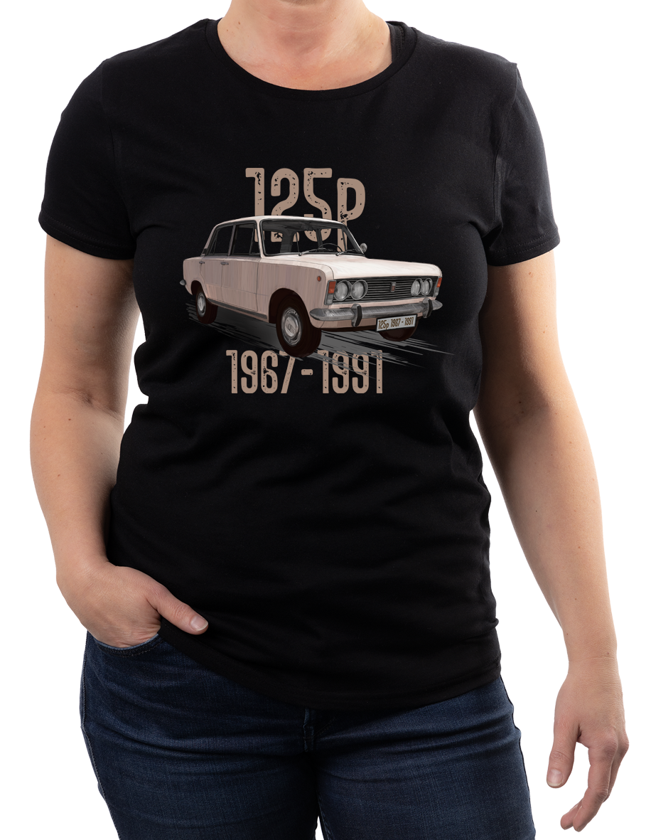 Duży Fiat — koszulka (Kolor koszulki: czarny; Rozmiar: XL (damska); Rodzaj nadruku: Duży Fiat)