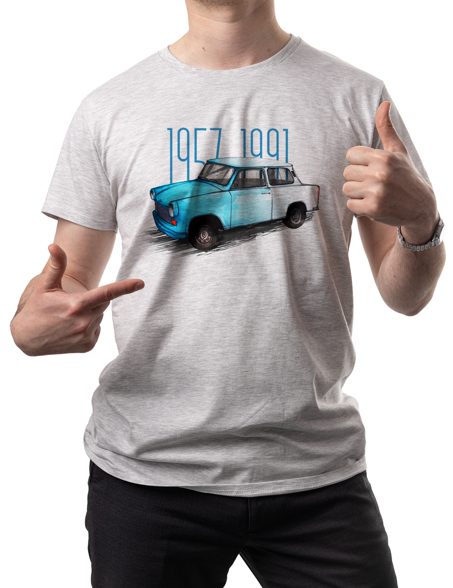 Trabant — koszulka (Kolor koszulki: jasnoszary melanż; Rozmiar: 7 - 8 lat; Rodzaj nadruku: Trabant)