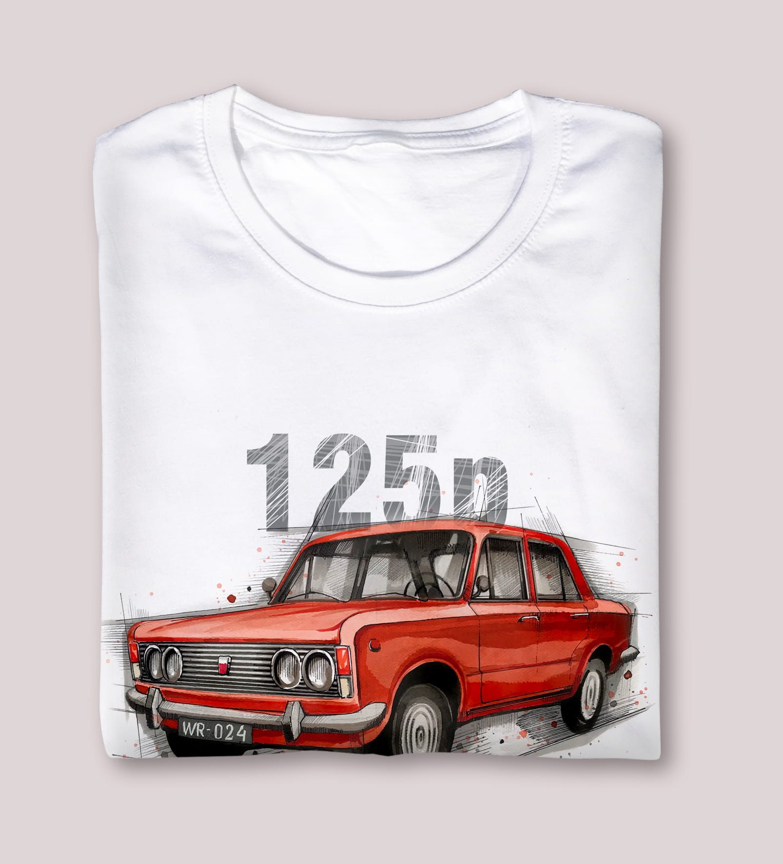 Fiat 125p — koszulka (Kolor koszulki: biały; Rozmiar: 7 - 8 lat; Rodzaj nadruku: Fiat 125p)