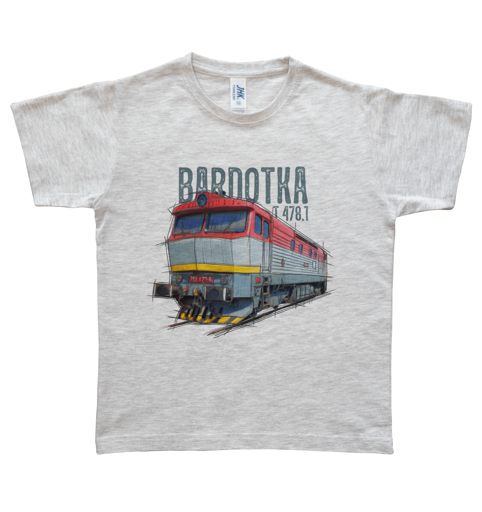 Bardotka — koszulka (Kolor koszulki: jasnoszary melanż; Rozmiar: 3 - 4 lata; Rodzaj nadruku: Bardotka)