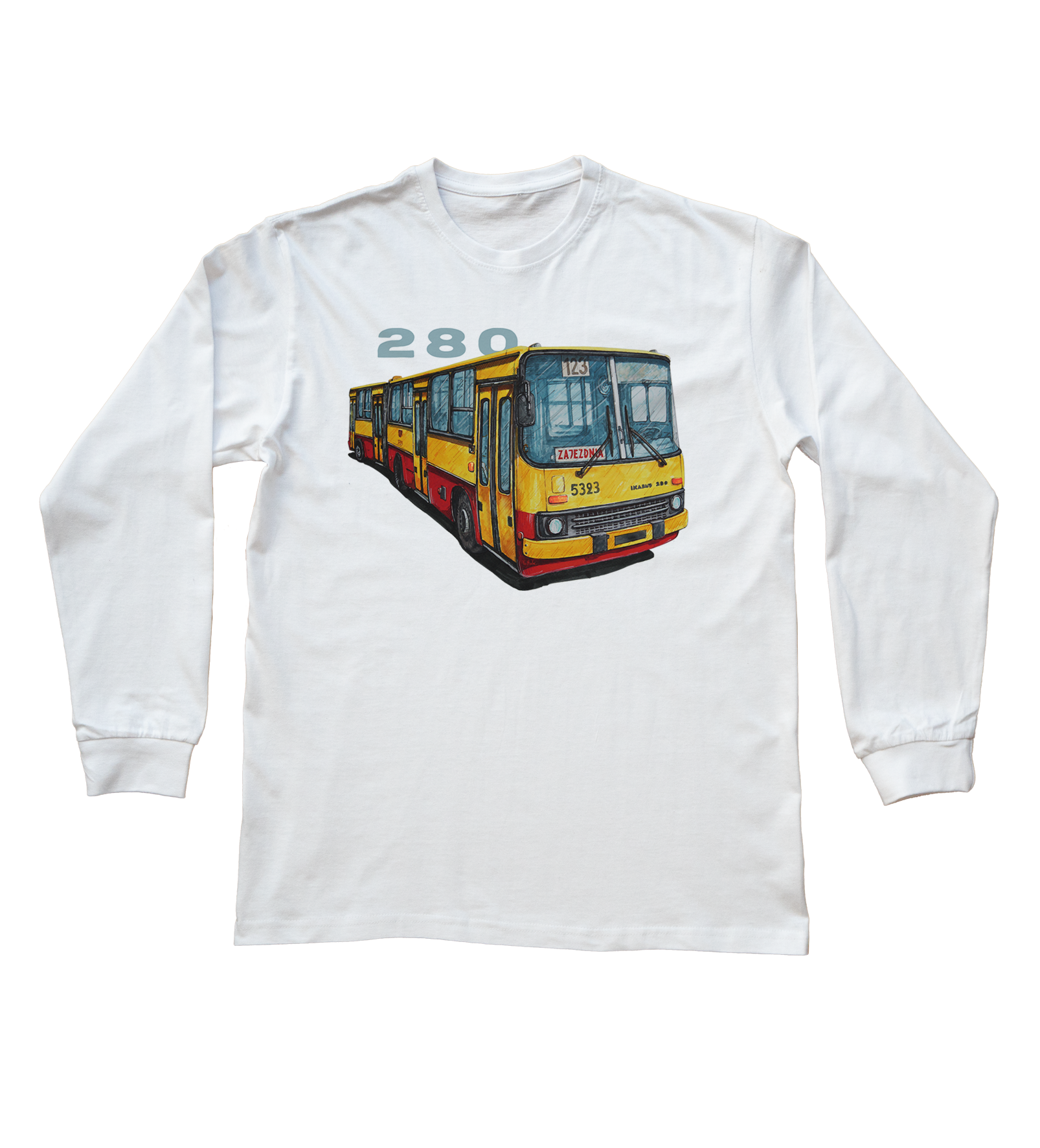 Ikarus 280 — bluzka z długim rękawem (Rozmiar: XXL (dorosła); Kolor koszulki: biały; Rodzaj nadruku: Ikarus 280)