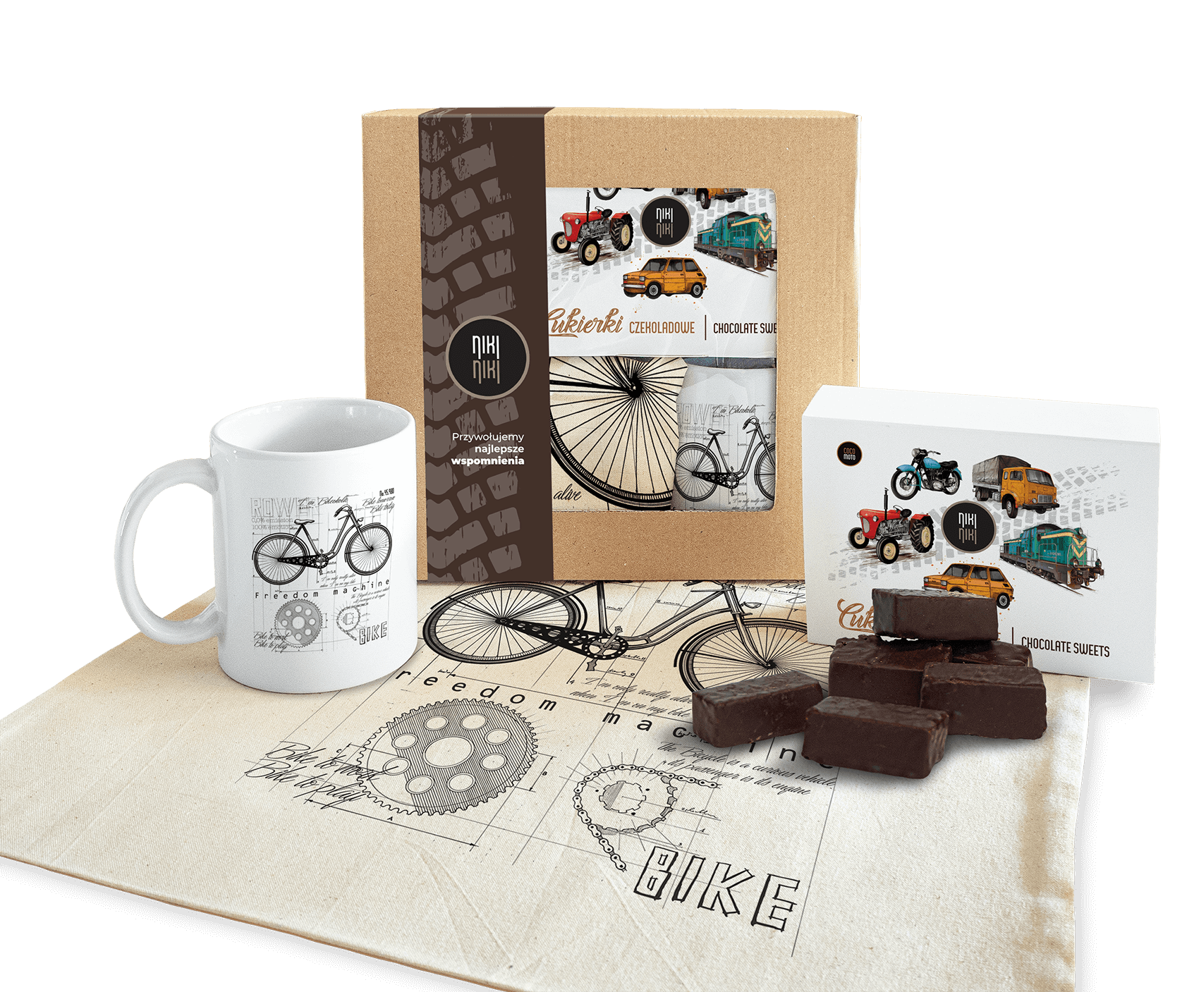 Rower — paczka (Zawartość paczki: bluza - torba - kubek - słodycze; Rozmiar koszulki / bluzy: XL; Kolor koszulki / bluzy: szary; Rodzaj nadruku: Rower