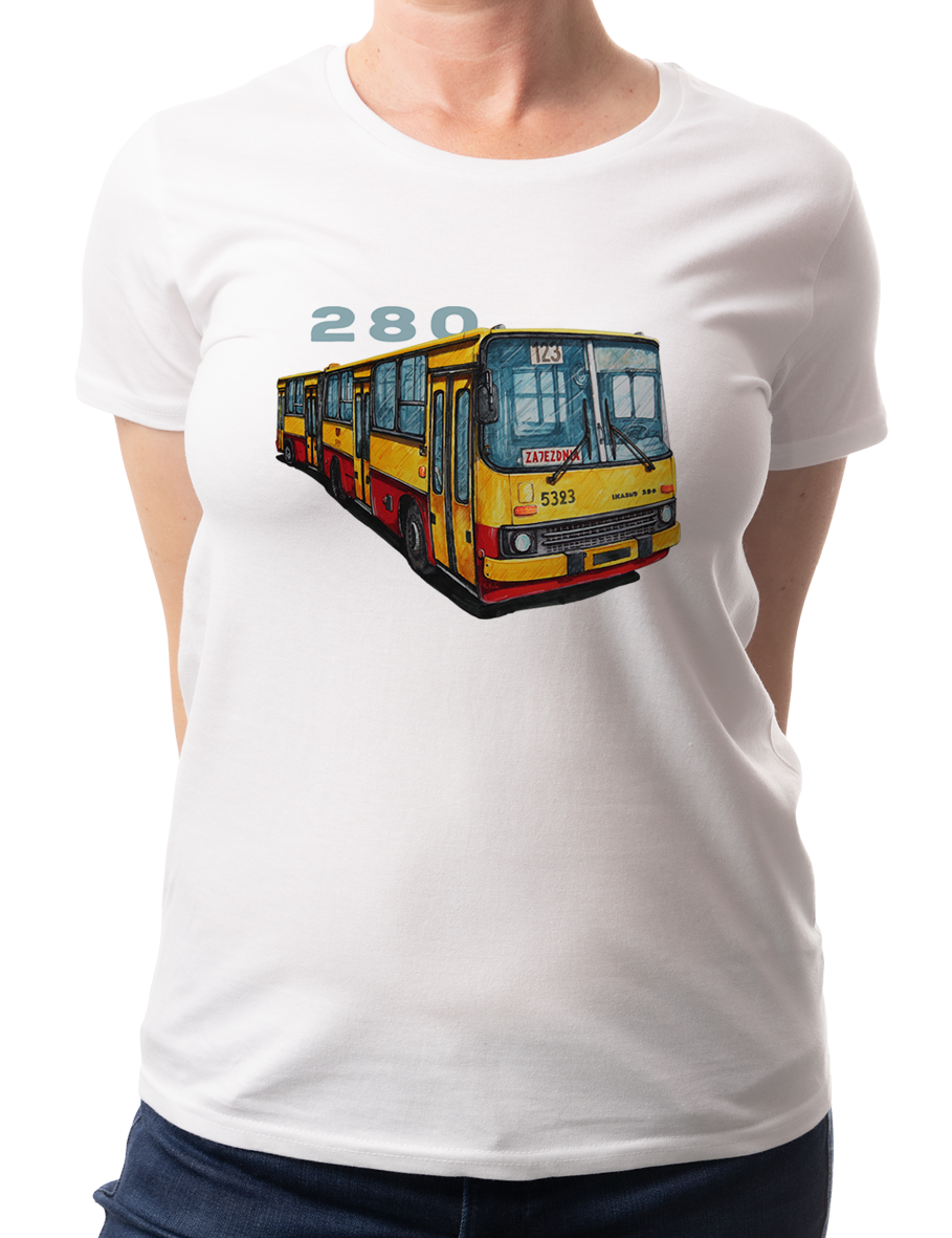 Ikarus 280 — koszulka (Kolor koszulki: biały; Rozmiar: L (damska); Rodzaj nadruku: Ikarus 280)