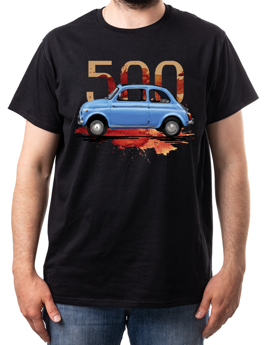 Fiat 500 — koszulka (Kolor koszulki: czarny; Rozmiar: 4XL (męska); Rodzaj nadruku: Fiat 500)