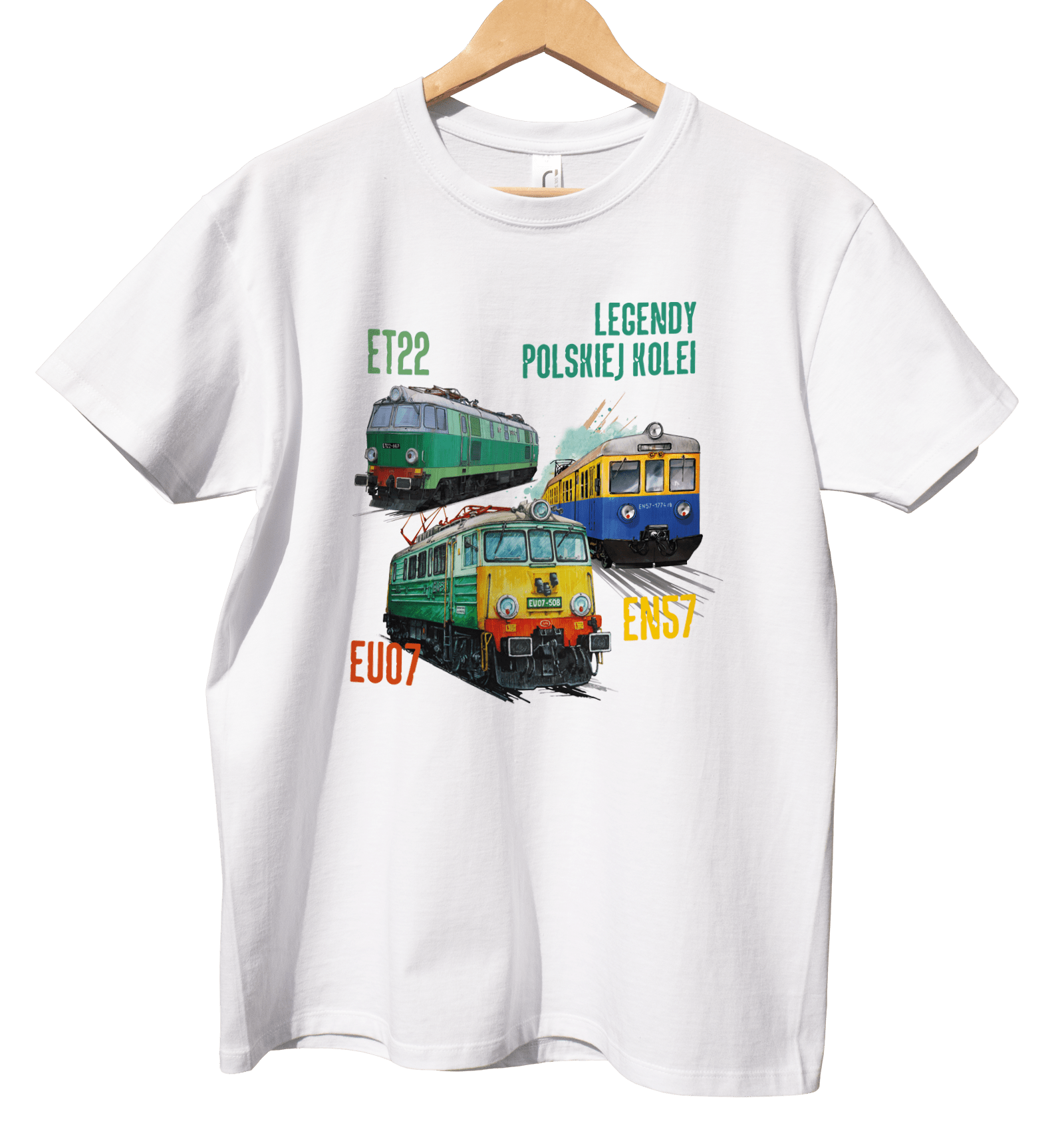 Koszulka dla fana pociągów (Kolor koszulki: biały; Rozmiar: XS (męska); Rodzaj nadruku: KOLMIX)