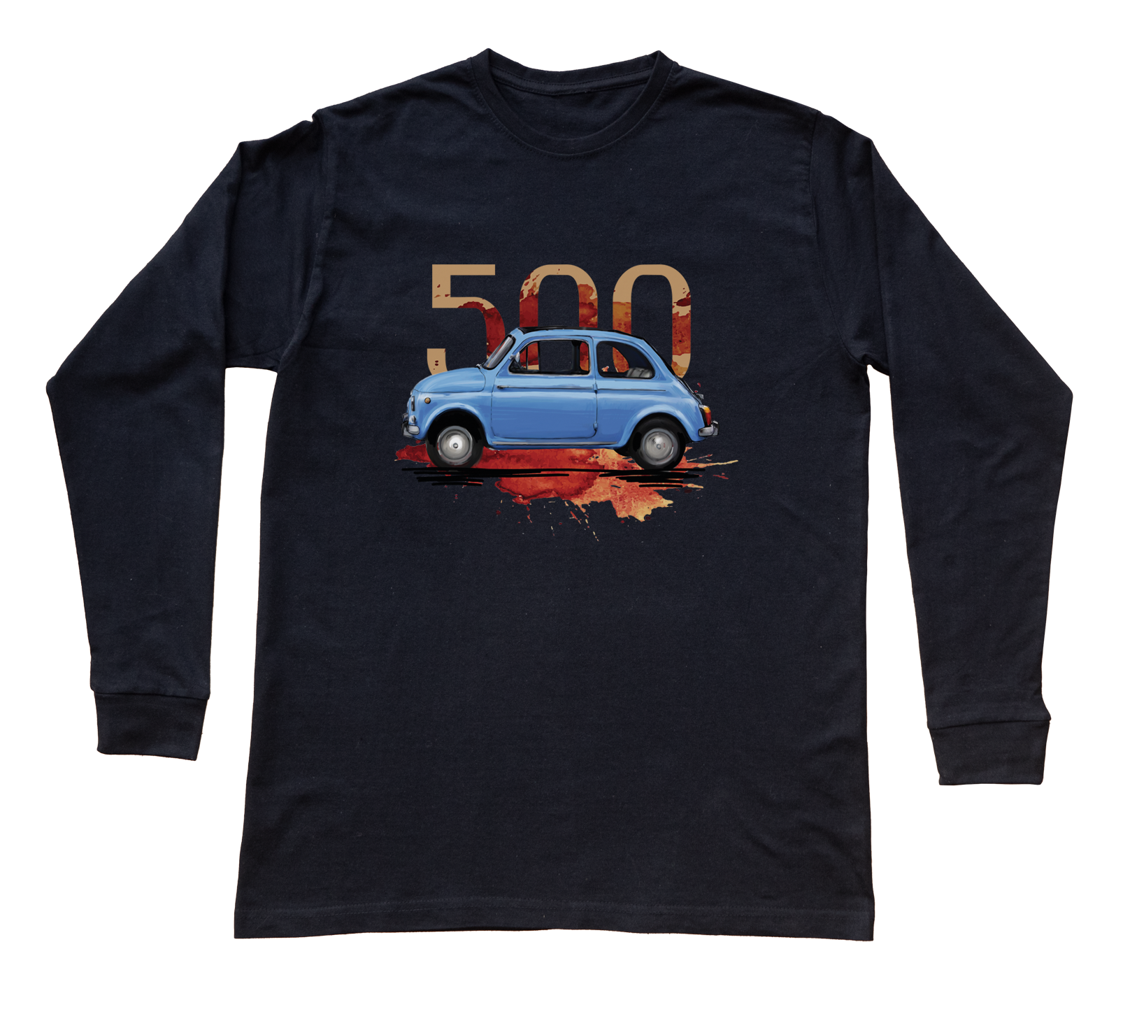 Fiat 500 — bluzka z długim rękawem (Rozmiar: 12 - 14 lat; Kolor koszulki: czarny; Rodzaj nadruku: Fiat 500)