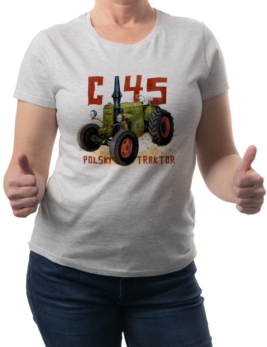 Ursus C-45 — koszulka (Kolor koszulki: jasnoszary melanż; Rozmiar: S (damska); Rodzaj nadruku: Ursus C-45)