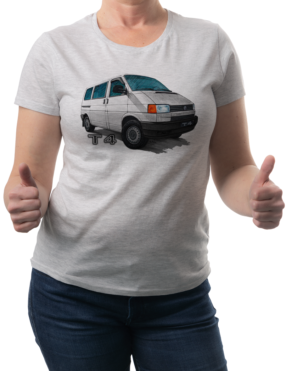 VW T4 — koszulka (Kolor koszulki: jasnoszary melanż; Rozmiar: XXL (damska); Rodzaj nadruku: VW T4)