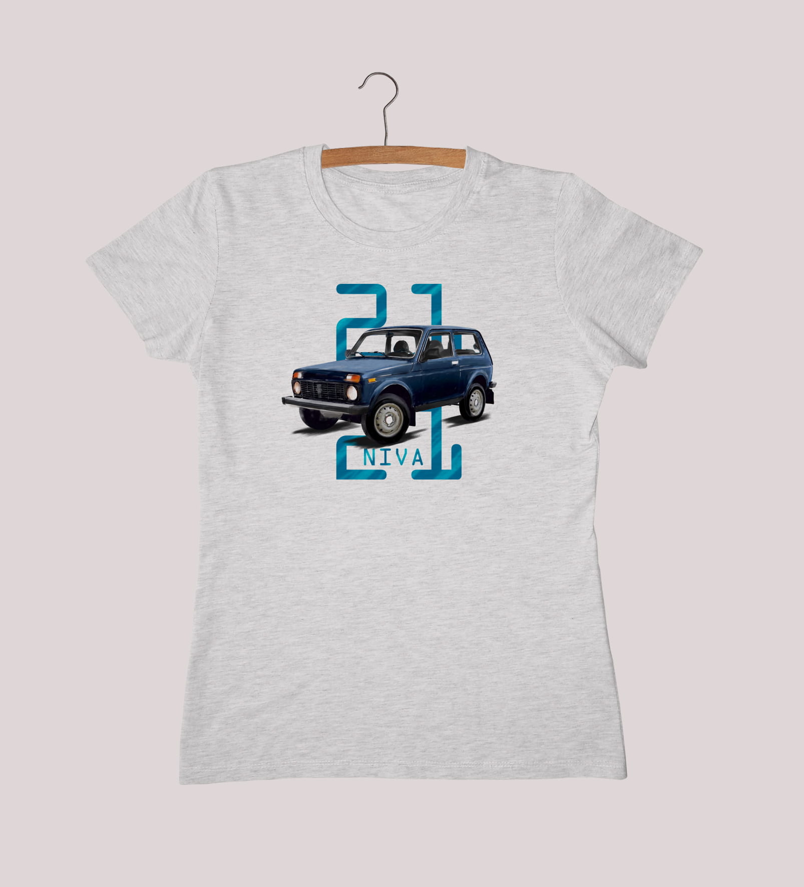 Łada Niva — koszulka (Kolor koszulki: jasnoszary melanż; Rozmiar: 3XL (damska); Rodzaj nadruku: Łada Niva)