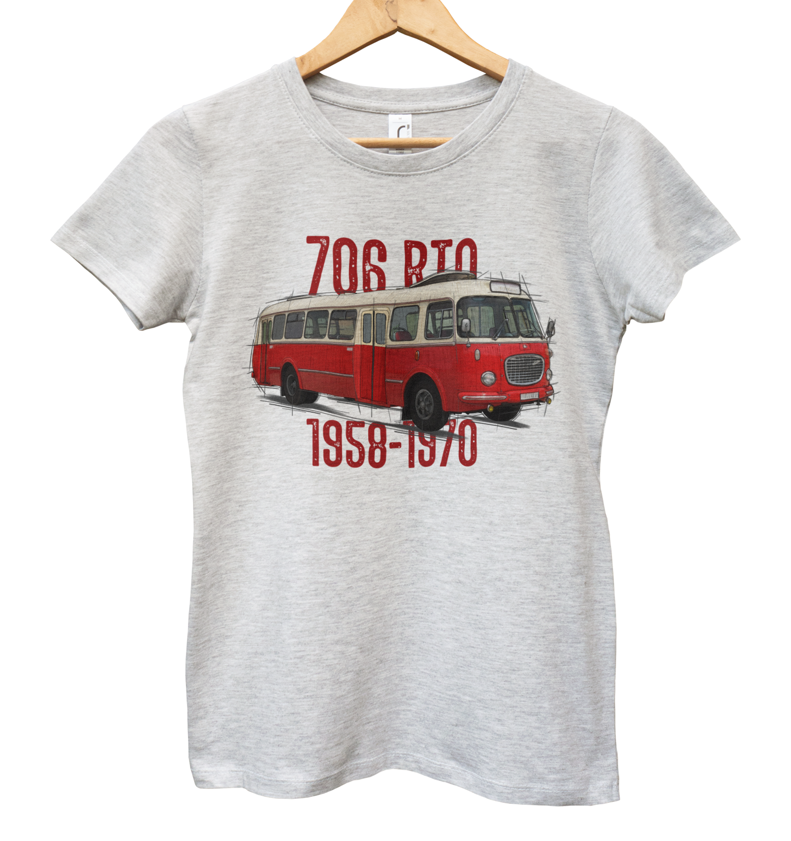 Škoda 706 RTO — koszulka (Kolor koszulki: jasnoszary melanż; Rozmiar: M (damska); Rodzaj nadruku: Škoda 706 RTO)