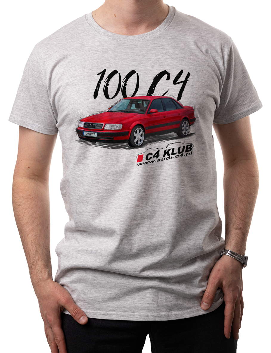 Audi C4 Zlot — koszulka (Kolor koszulki: jasnoszary melanż; Rozmiar: S (męska); Rodzaj nadruku: Audi C4)