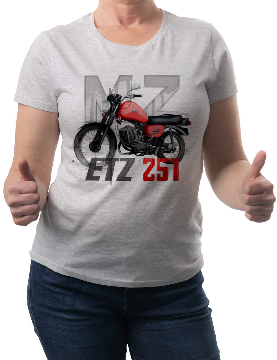 MZ ETZ 251 — koszulka (Kolor koszulki: jasnoszary melanż; Rozmiar: L (damska); Rodzaj nadruku: MZ ETZ 251)