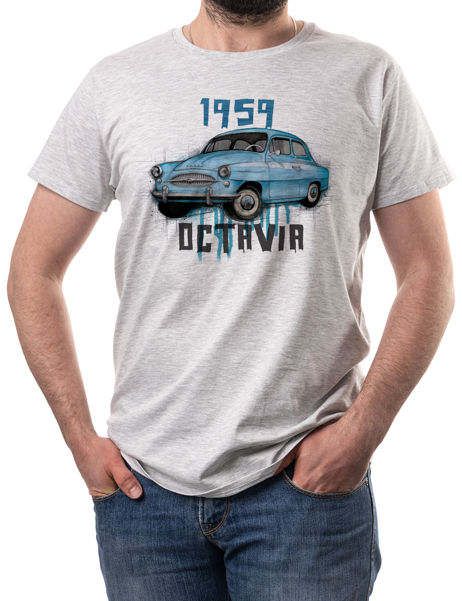 Škoda Octavia — koszulka (Kolor koszulki: jasnoszary melanż; Rozmiar: 5XL (męska); Rodzaj nadruku: Škoda Octavia)