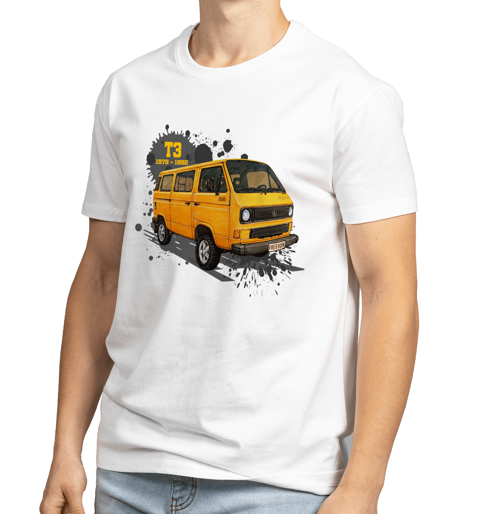 VW T3 — koszulka (Kolor koszulki: biały; Rozmiar: XL (męska); Rodzaj nadruku: VW T3)