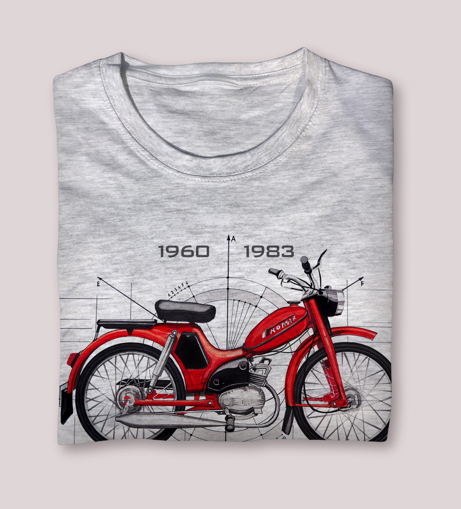 Komar — koszulka (Kolor koszulki: jasnoszary melanż; Rozmiar: 12 - 14 lat; Rodzaj nadruku: Komar)