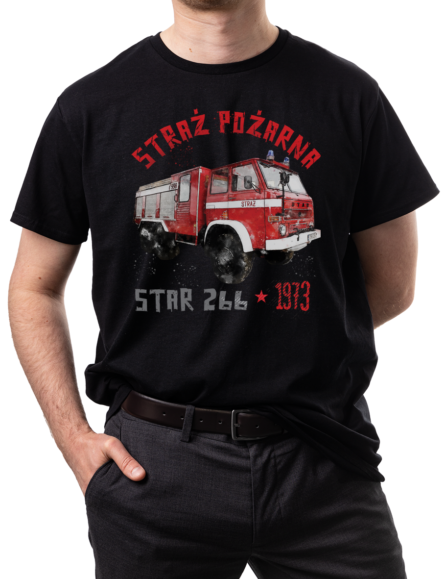 Straż Pożarna — koszulka (Kolor koszulki: czarny; Rozmiar: 3XL (męska); Rodzaj nadruku: Straż Pożarna)