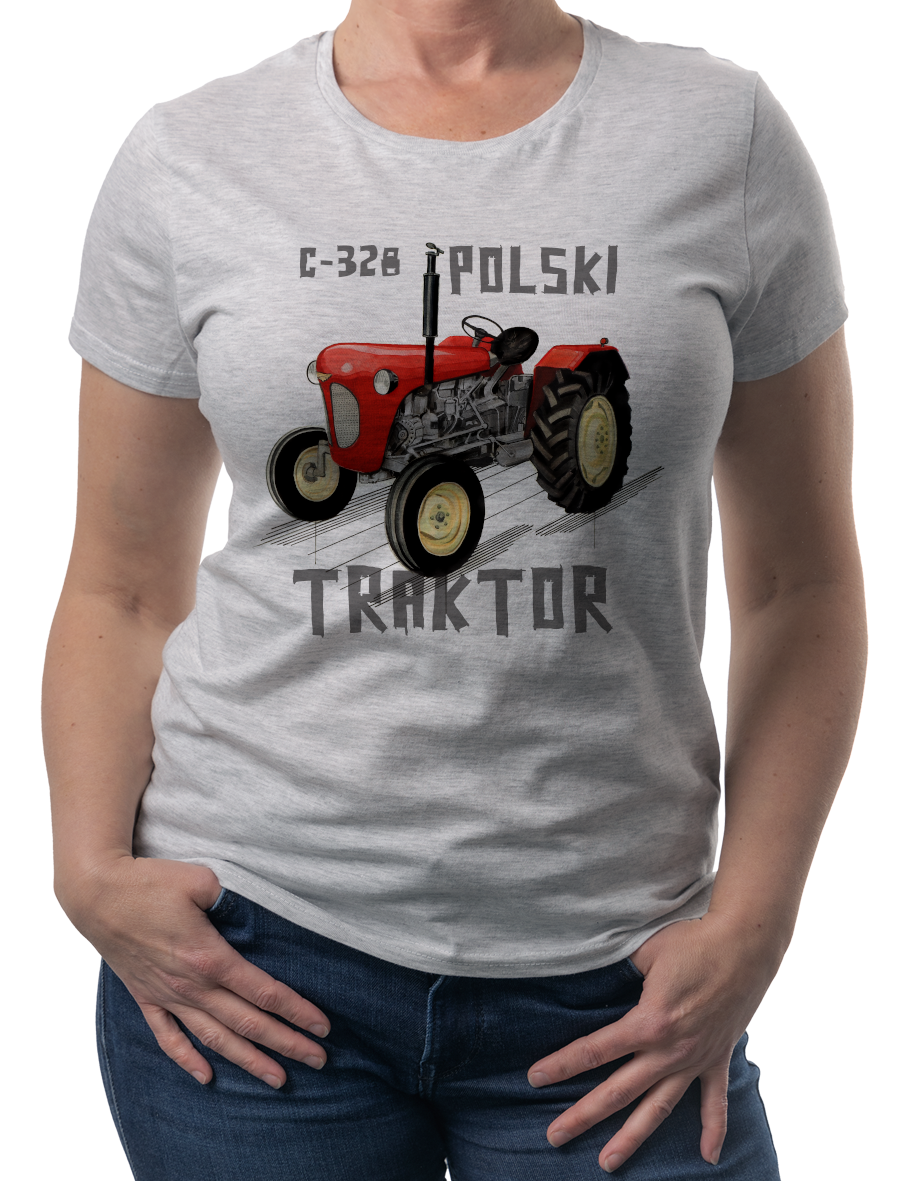 Ursus C-328 — koszulka (Kolor koszulki: jasnoszary melanż; Rozmiar: M (damska); Rodzaj nadruku: Ursus C-328)