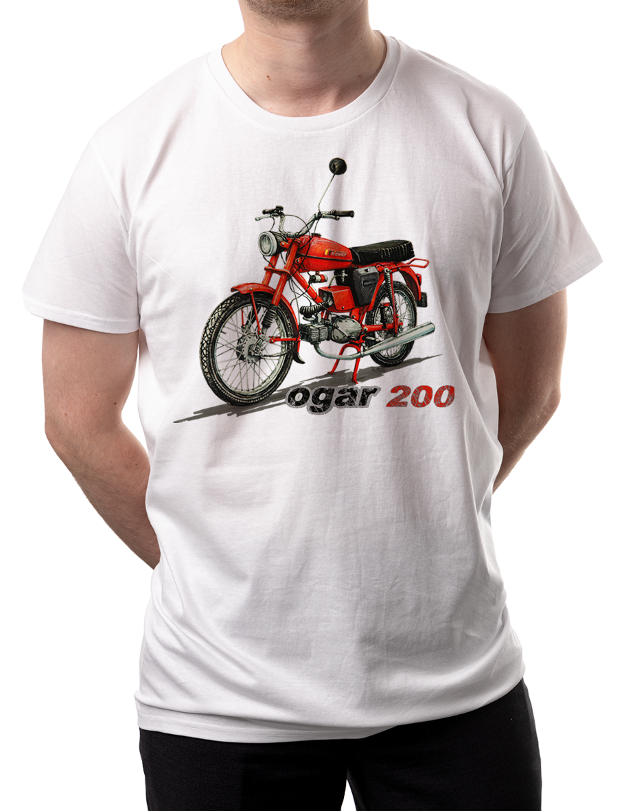 Ogar — koszulka (Kolor koszulki: biały; Rozmiar: XL (męska); Rodzaj nadruku: Romet Ogar 200)