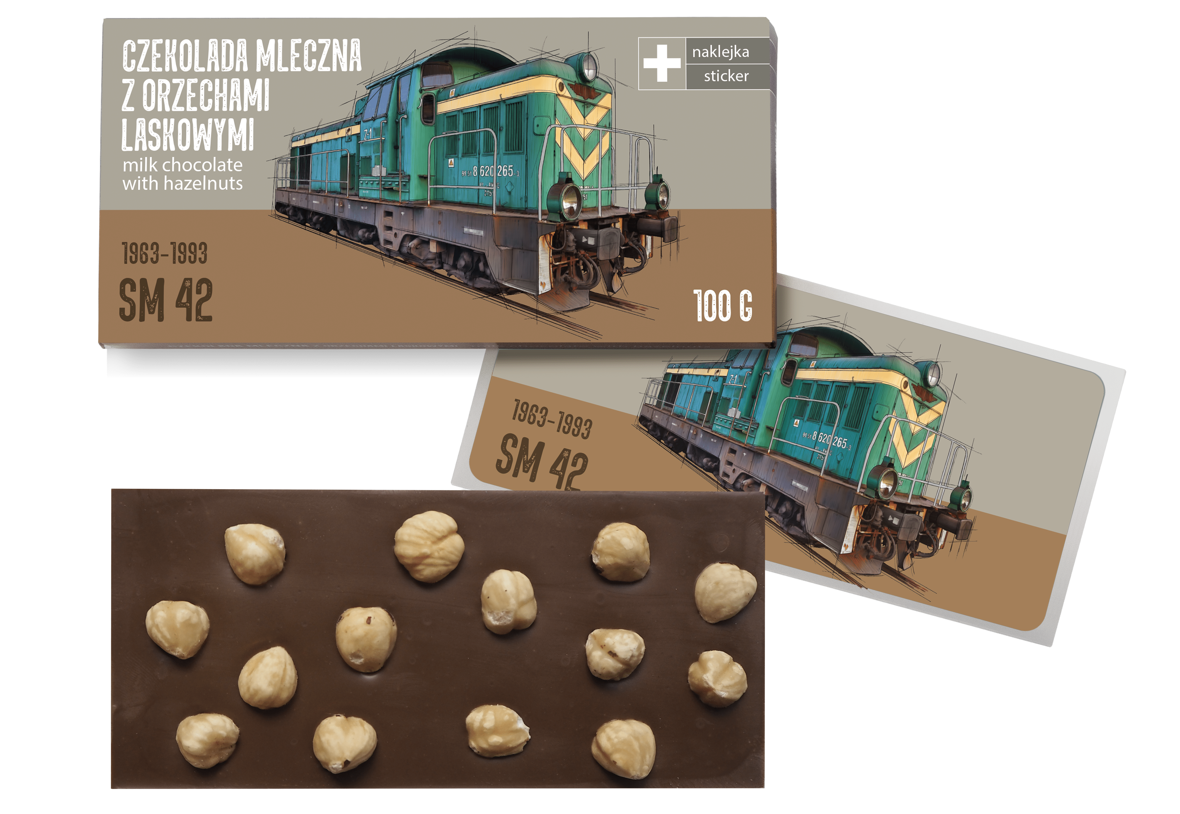 SM42 Stonka — czekolada mleczna z orzechami laskowymi z naklejką& CocoMoto