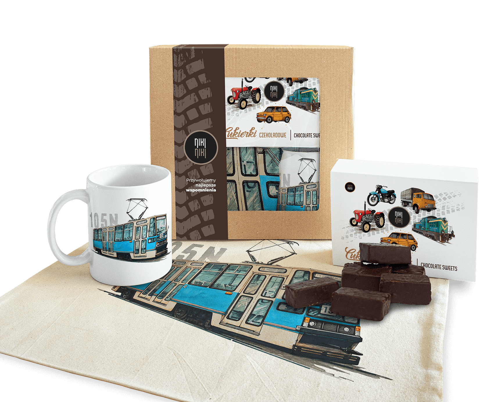 Konstal 105N — paczka (Zawartość paczki: bluza - torba - kubek - słodycze; Rozmiar koszulki / bluzy: 5 - 6 lat; Kolor koszulki / bluzy: szary; Rodzaj