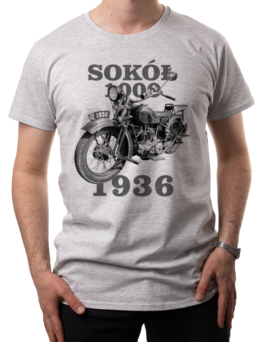 Sokół — koszulka (Kolor koszulki: jasnoszary melanż; Rozmiar: 3XL (męska); Rodzaj nadruku: Sokół)