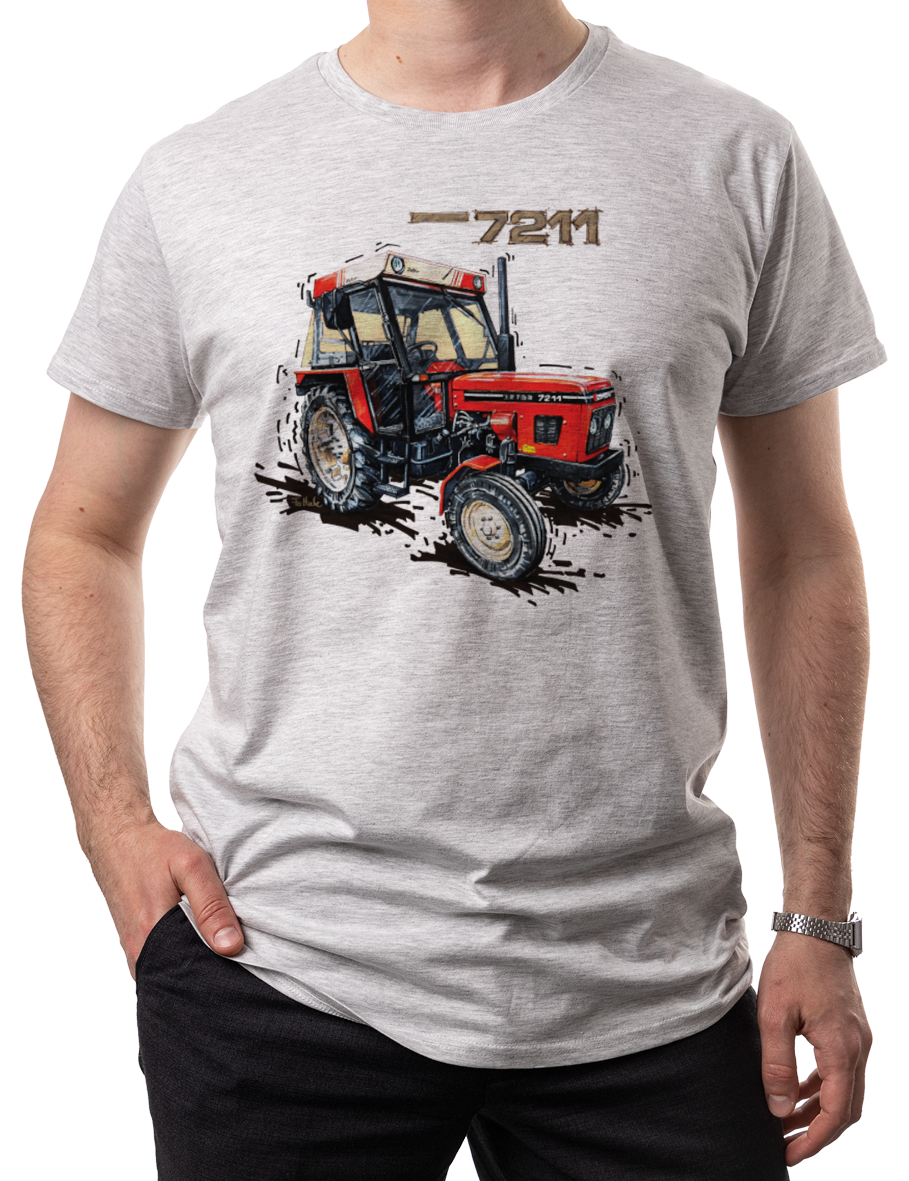 Zetor 7211 — koszulka (Kolor koszulki: jasnoszary melanż; Rozmiar: 3XL (męska); Rodzaj nadruku: Zetor 7211)