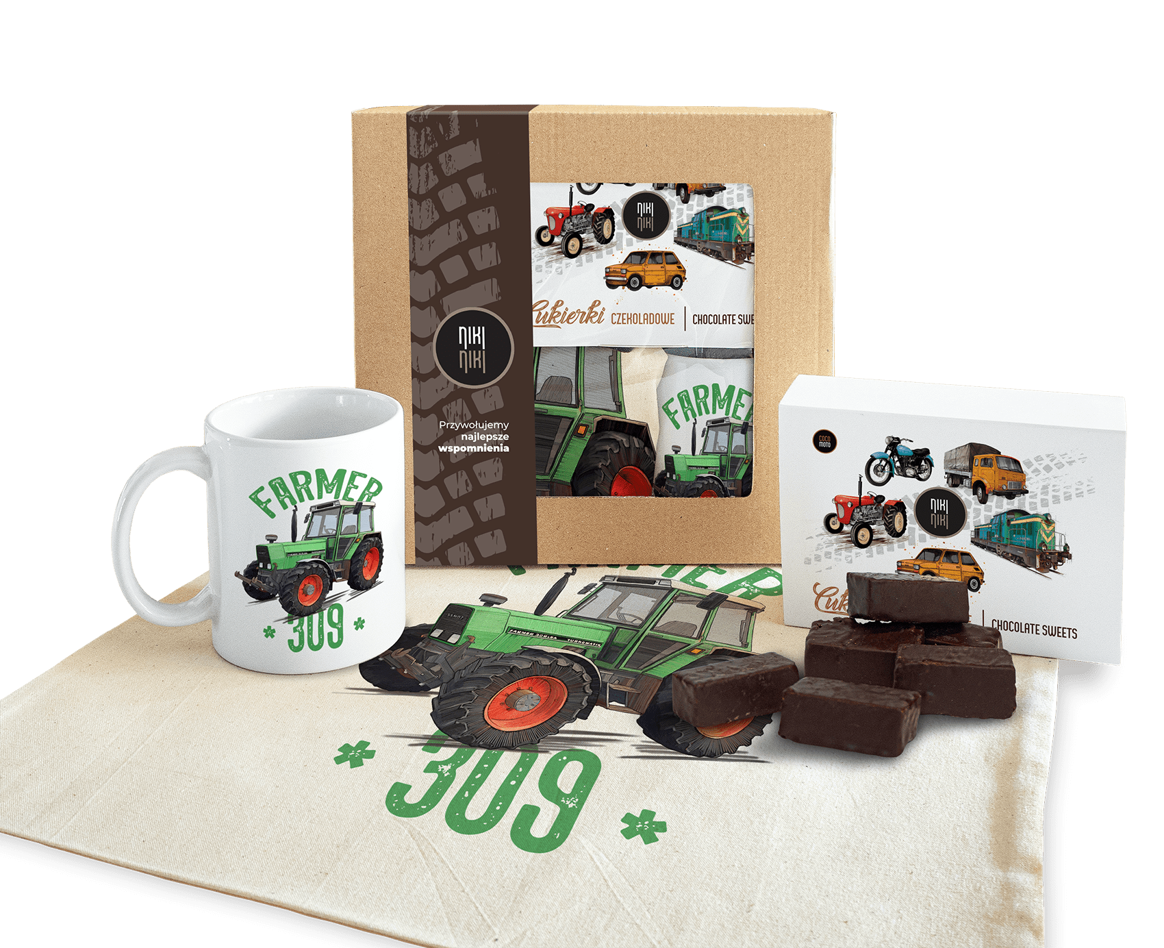 Fendt Farmer — paczka (Zawartość paczki: koszulka, torba, kubek, słodycze; Rozmiar koszulki / bluzy: S (męska); Kolor koszulki / bluzy: czarny; Rodzaj