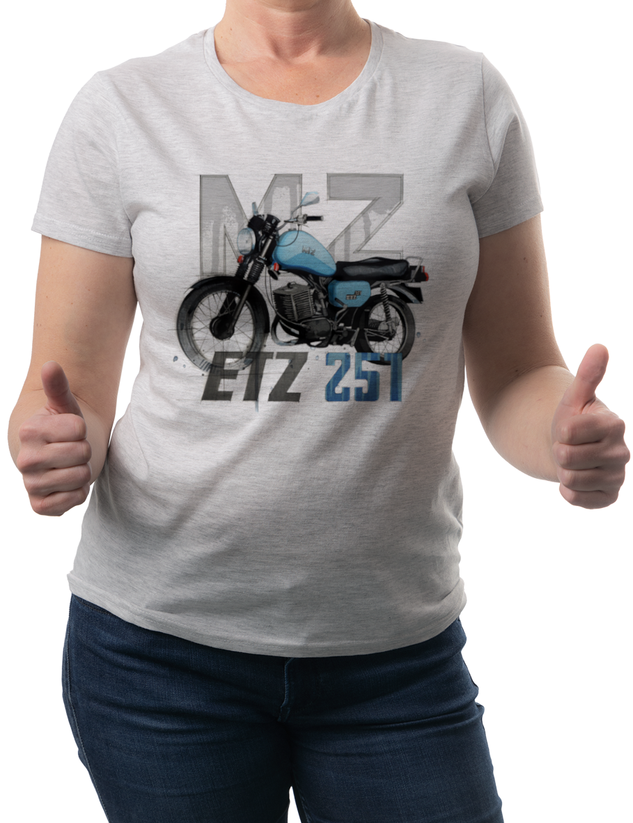 MZ ETZ 251 — koszulka (Kolor koszulki: jasnoszary melanż; Rozmiar: S (damska); Rodzaj nadruku: MZ ETZ 251)