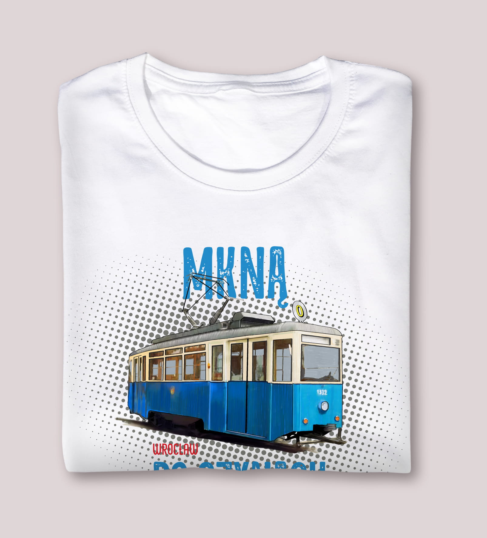 Konstal N — koszulka (Kolor koszulki: biały; Rozmiar: 12 - 14 lat; Rodzaj nadruku: Konstal N — wrocławski tramwaj)