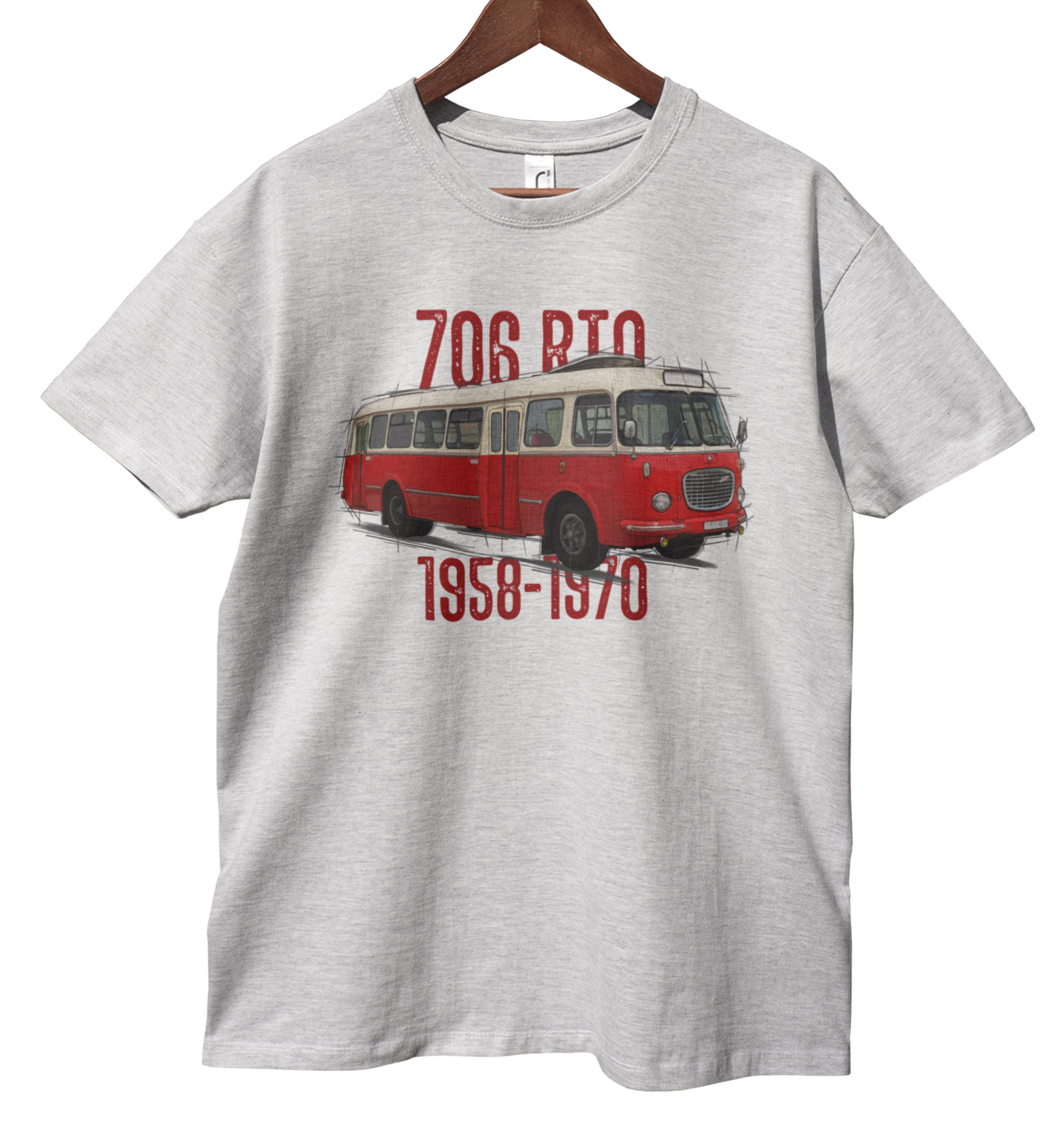 Škoda 706 RTO — koszulka (Kolor koszulki: jasnoszary melanż; Rozmiar: 4XL (męska); Rodzaj nadruku: Škoda 706 RTO)