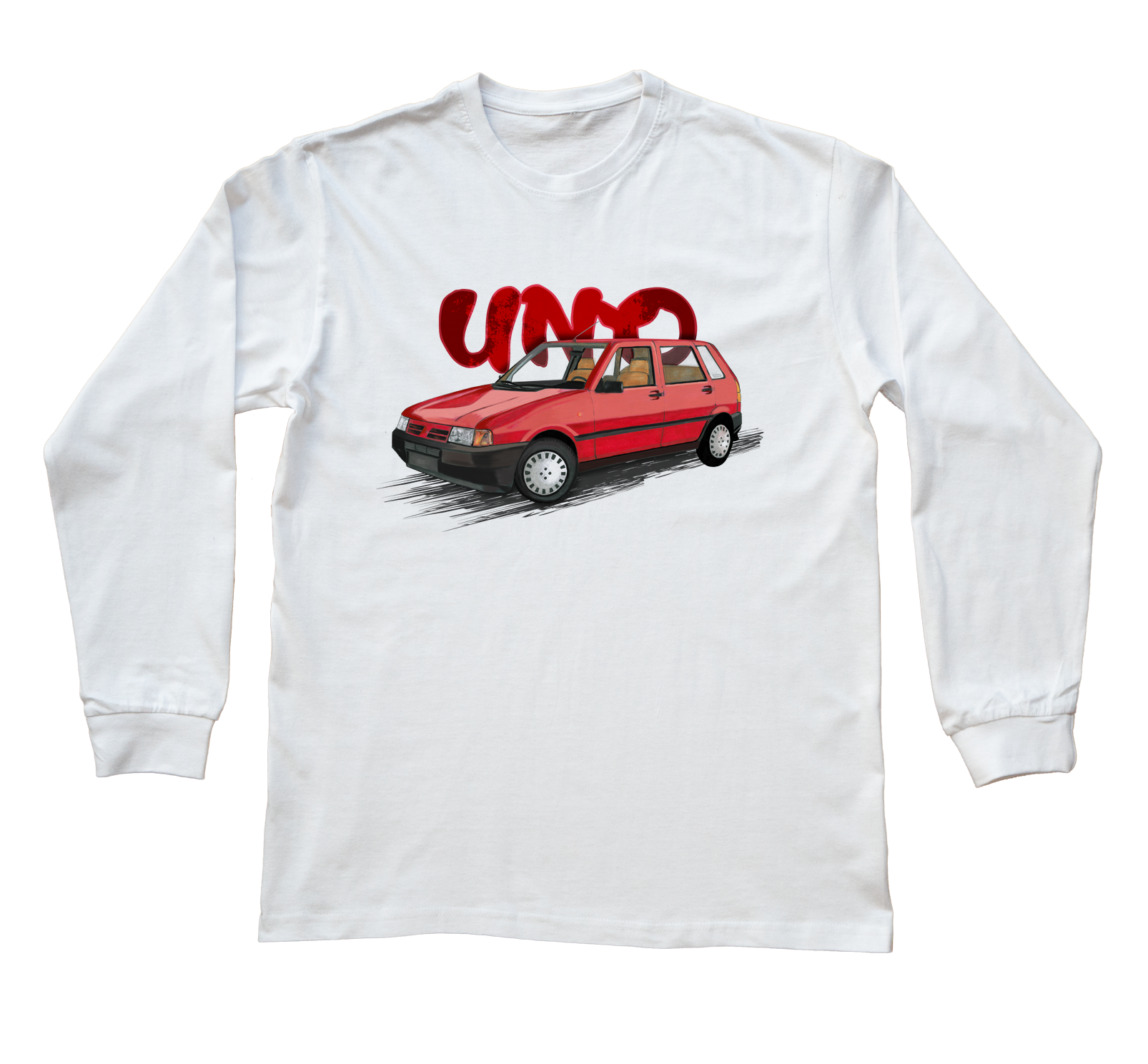 Fiat Uno — bluzka z długim rękawem (Rozmiar: XL (dorosła); Kolor koszulki: biały; Rodzaj nadruku: Fiat Uno)