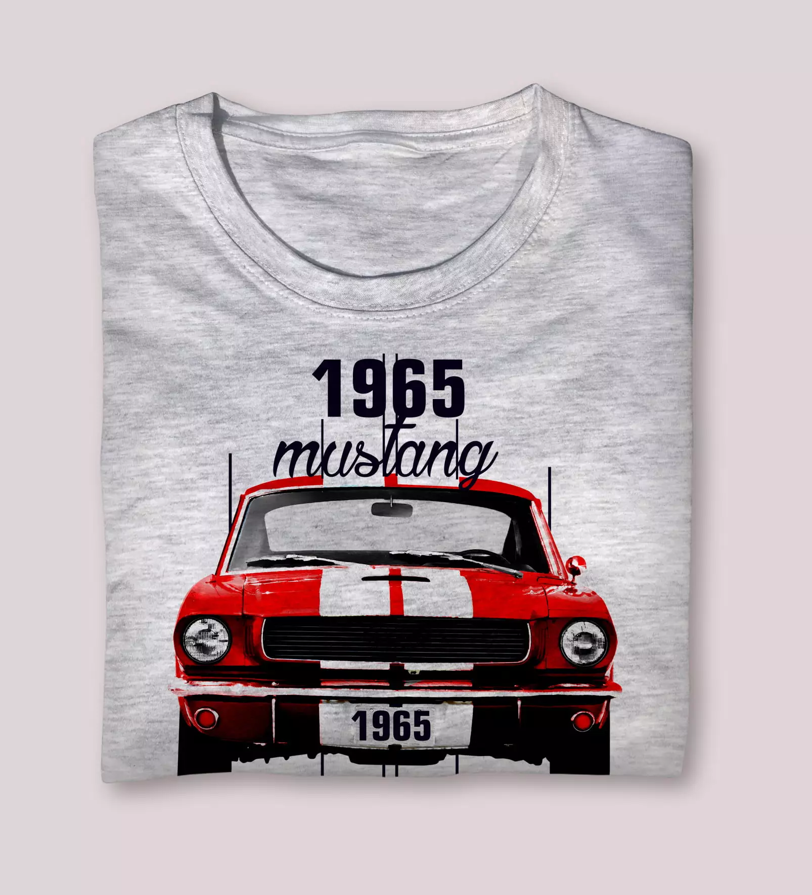 Ford Mustang — koszulka (Kolor koszulki: jasnoszary melanż; Rozmiar: L (męska); Rodzaj nadruku: Mustang)