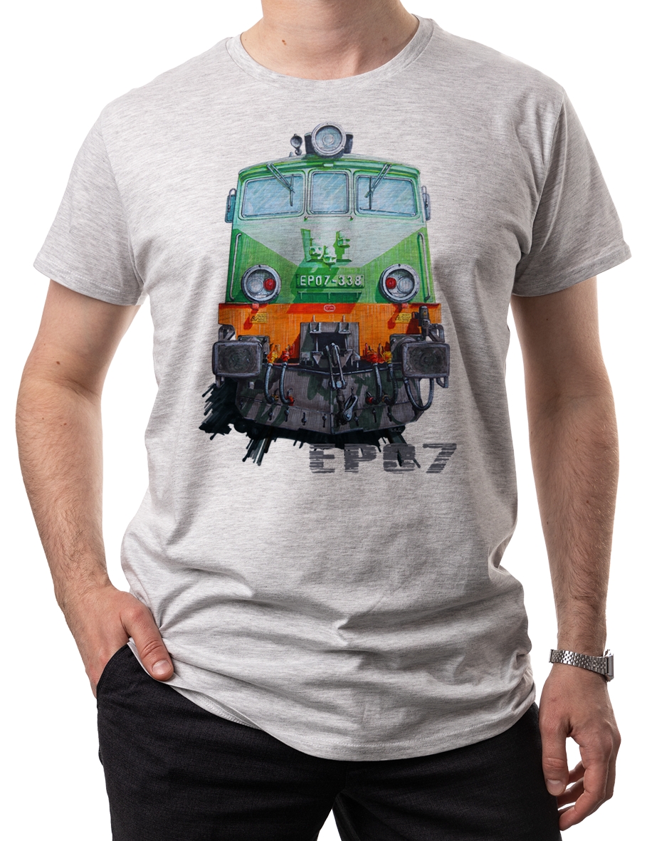 EP07 — koszulka (Kolor koszulki: jasnoszary melanż; Rozmiar: 3XL (męska); Rodzaj nadruku: EP07)