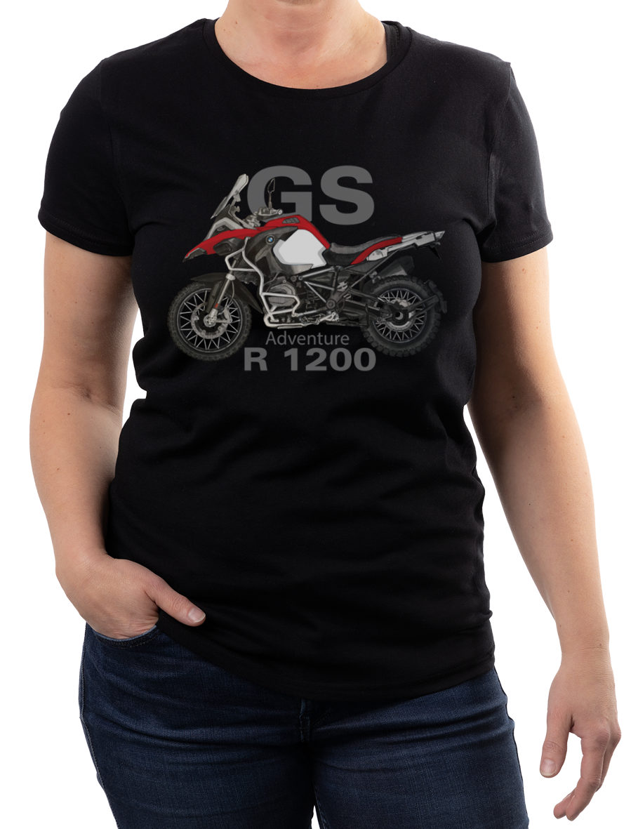 BMW GS — koszulka (Kolor koszulki: czarny; Rozmiar: XXL (damska); Rodzaj nadruku: BMW GS)